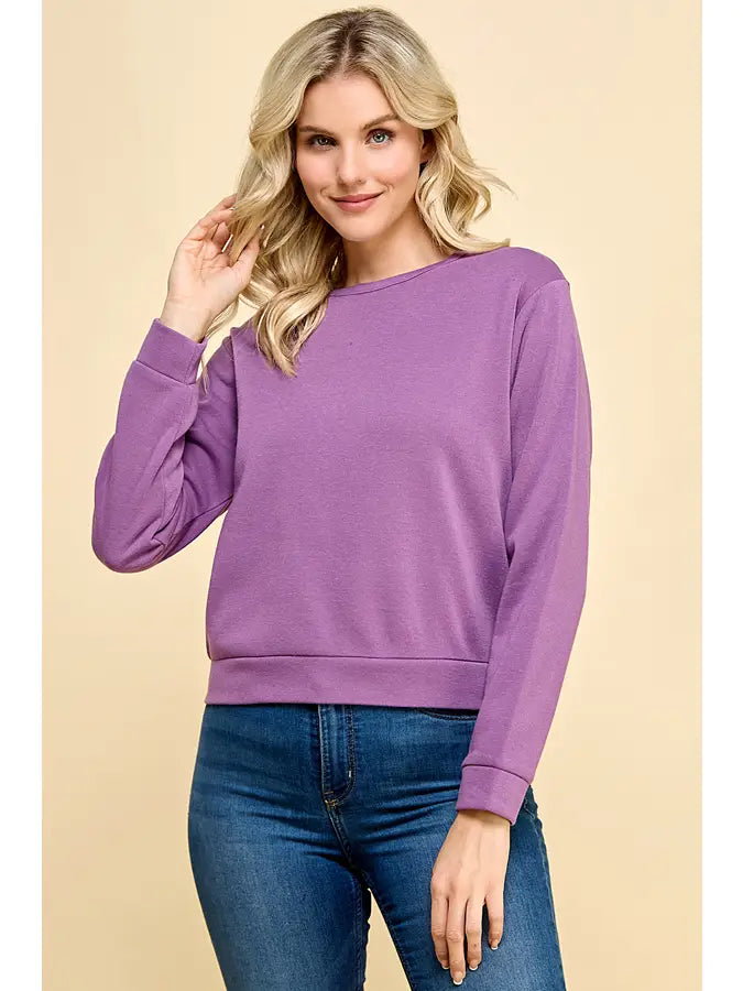 Purple Crew Neck Basic Sweatshirt