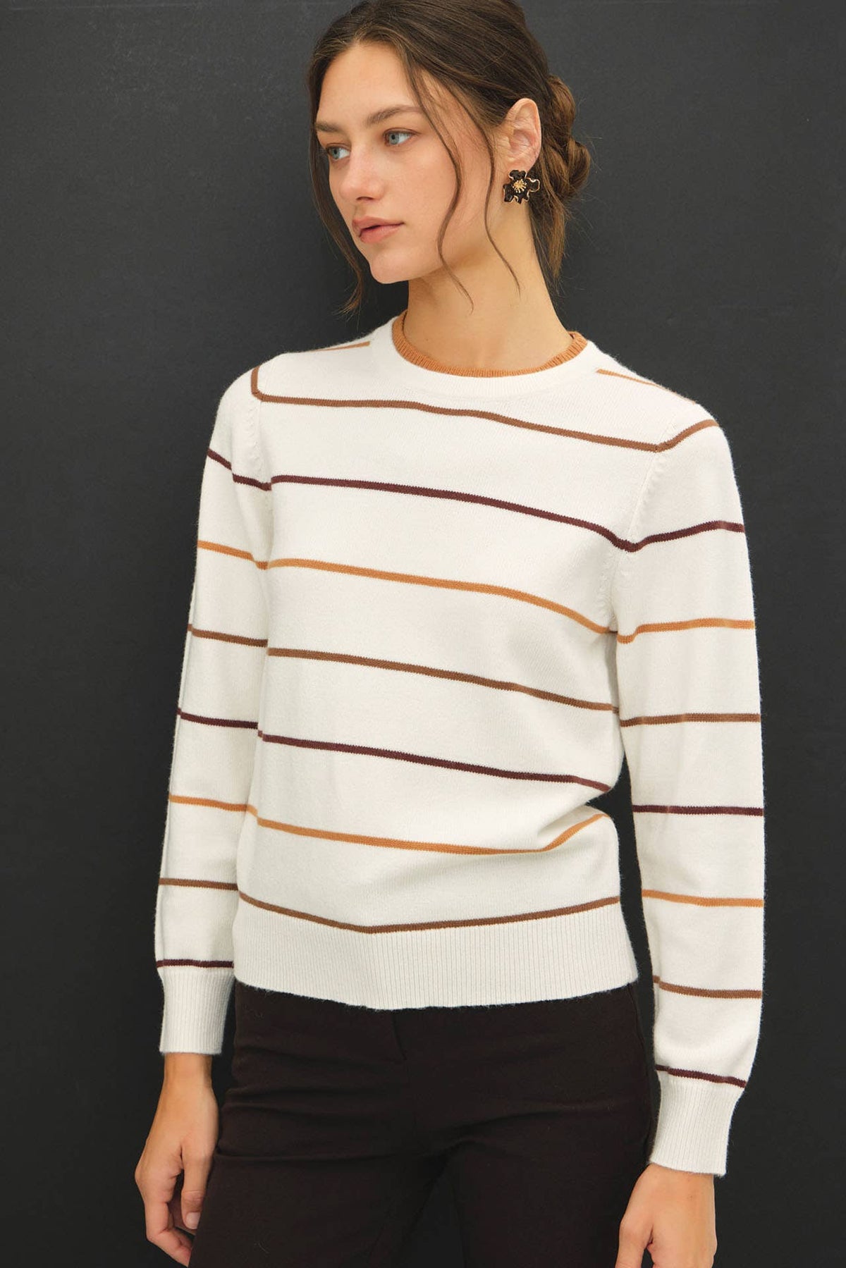 IVORY DOUBLE LAYERED STRIPED SWEATER