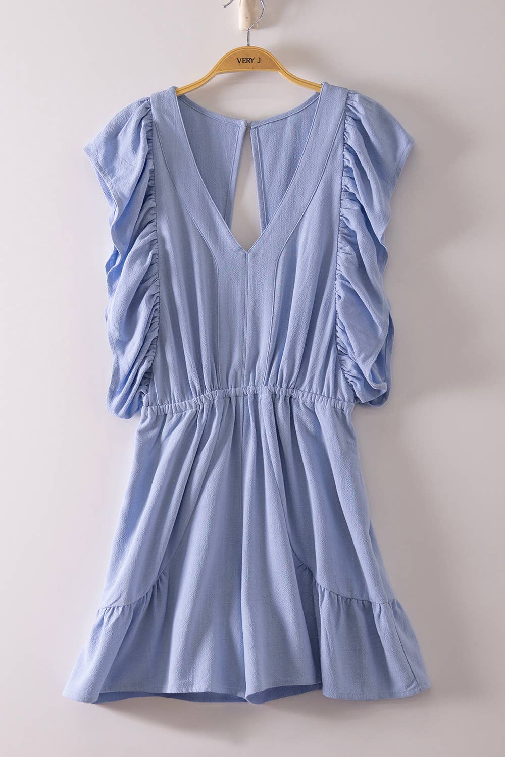 Sky Blue Cutout Detail Ruffled Romper