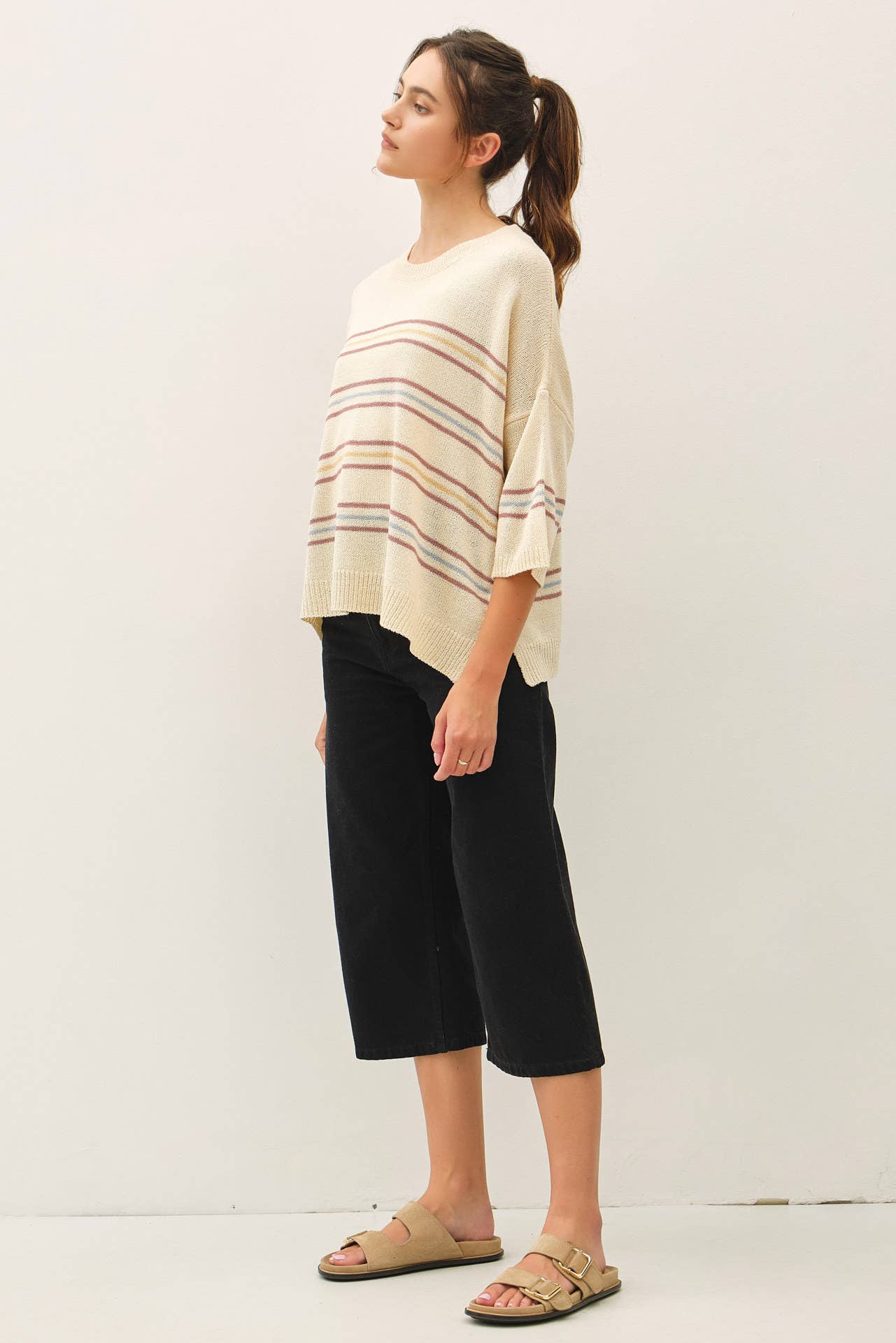 Vanilla Oversized Drop Shoulder Striped Sweater
