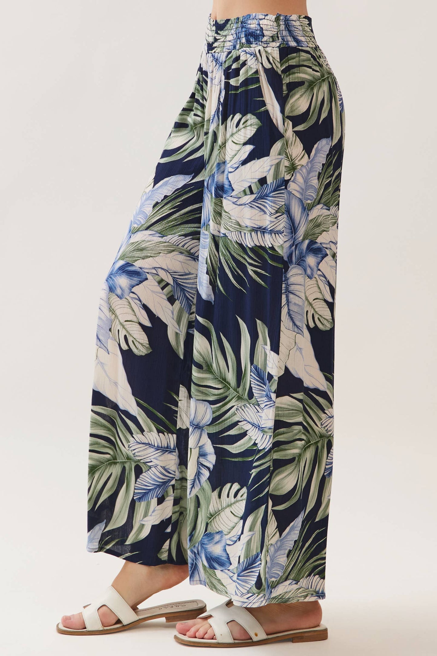 Navy Tropical Wide Leg Pant