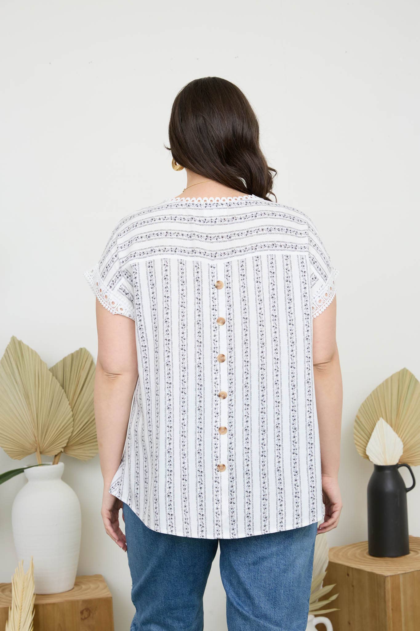 STRIPE FLORAL BATWING SLEEVE TOP