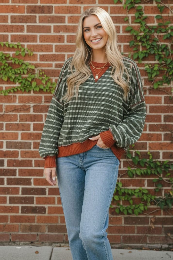 Plus Striped Pullover Knit Top