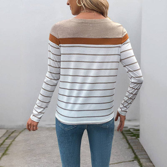 Khaki Colorblock Striped Long Sleeve Top