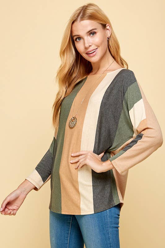 Olive + Camel Striped Dolman Top