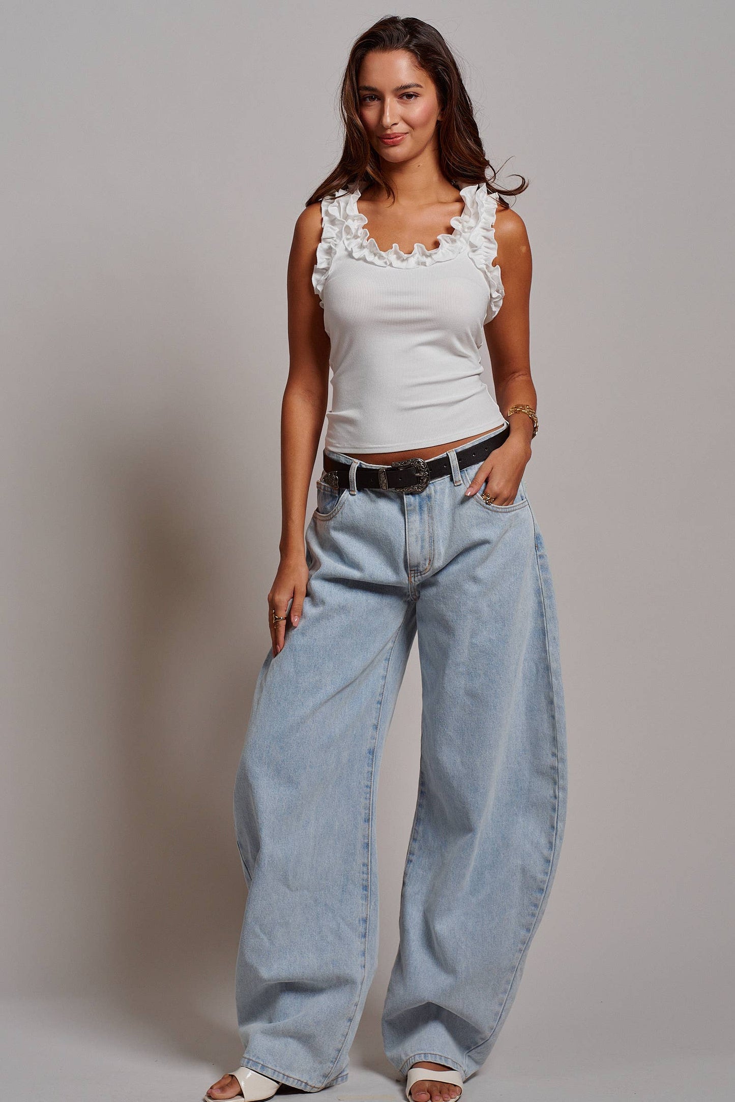 Ruffle Trim Racerback Tank Top
