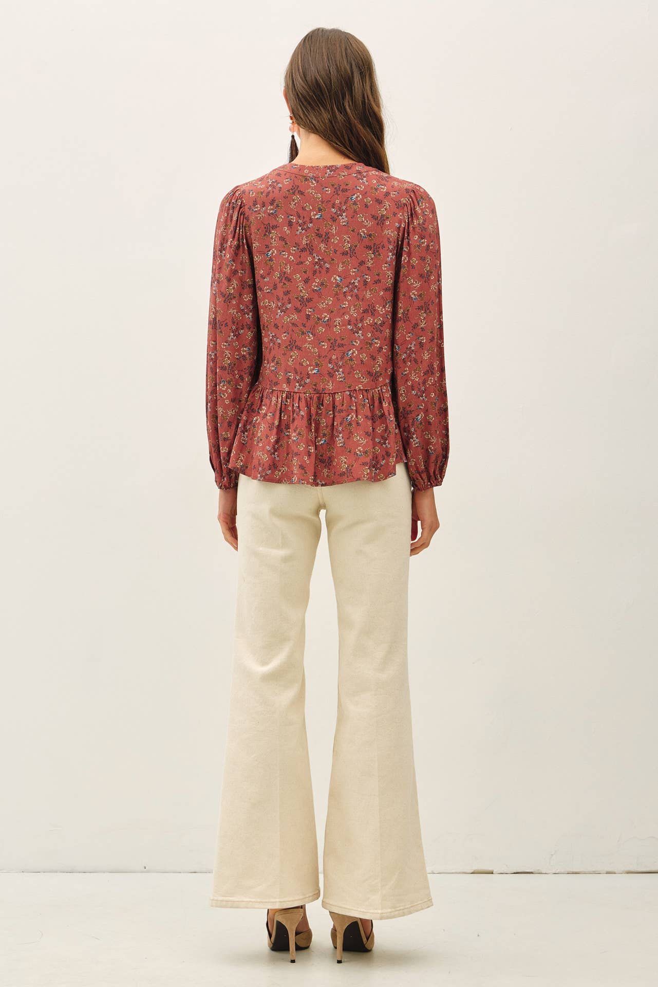 FLORAL PRINT V-NECK CHIFFON BLOUSE TOP
