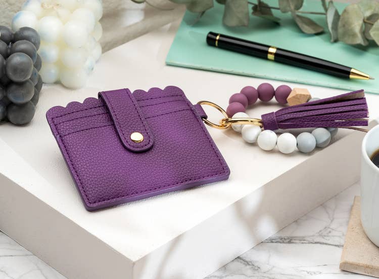 Leather Keychain Wallet With Wristlet Bangle Bracelet