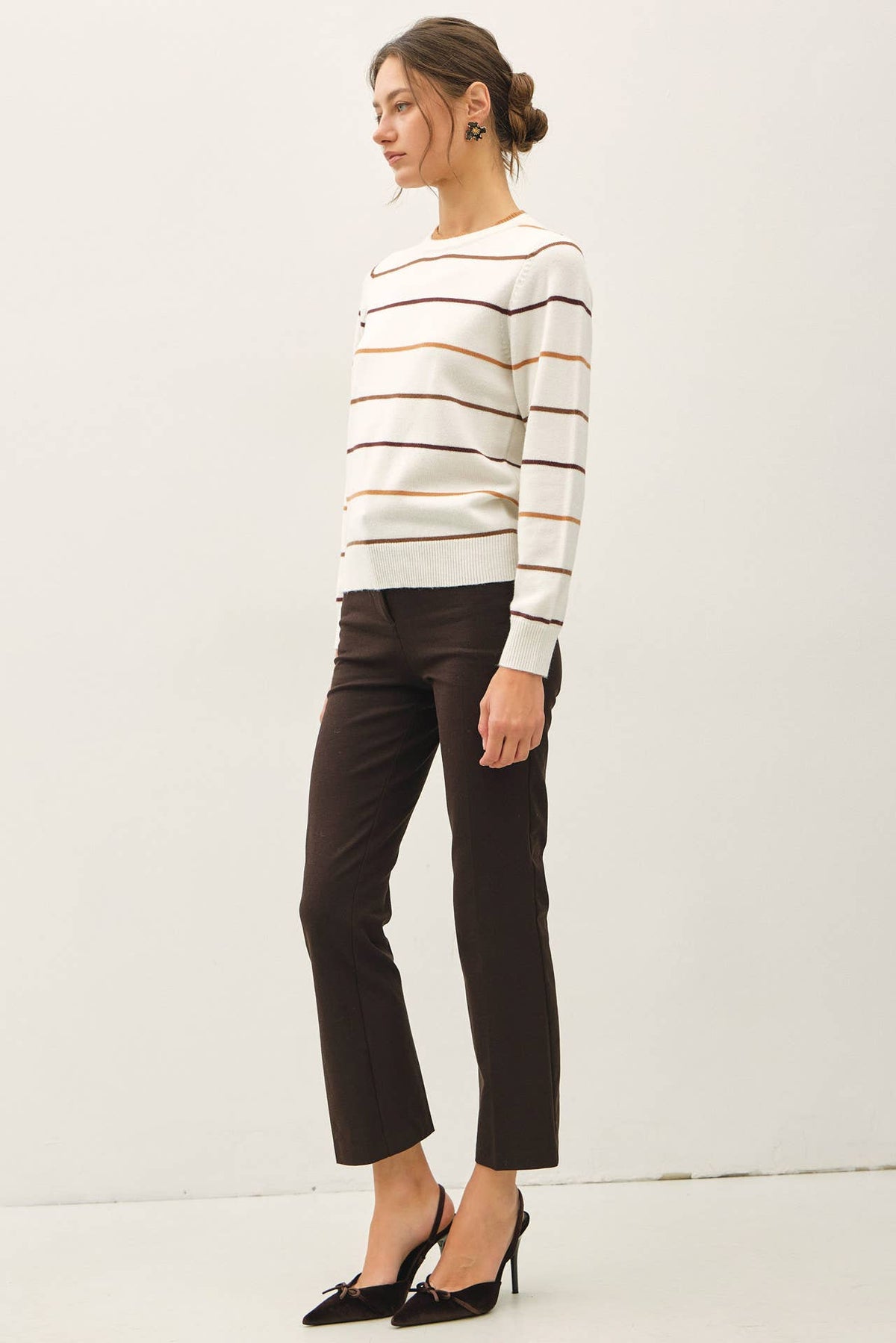 IVORY DOUBLE LAYERED STRIPED SWEATER