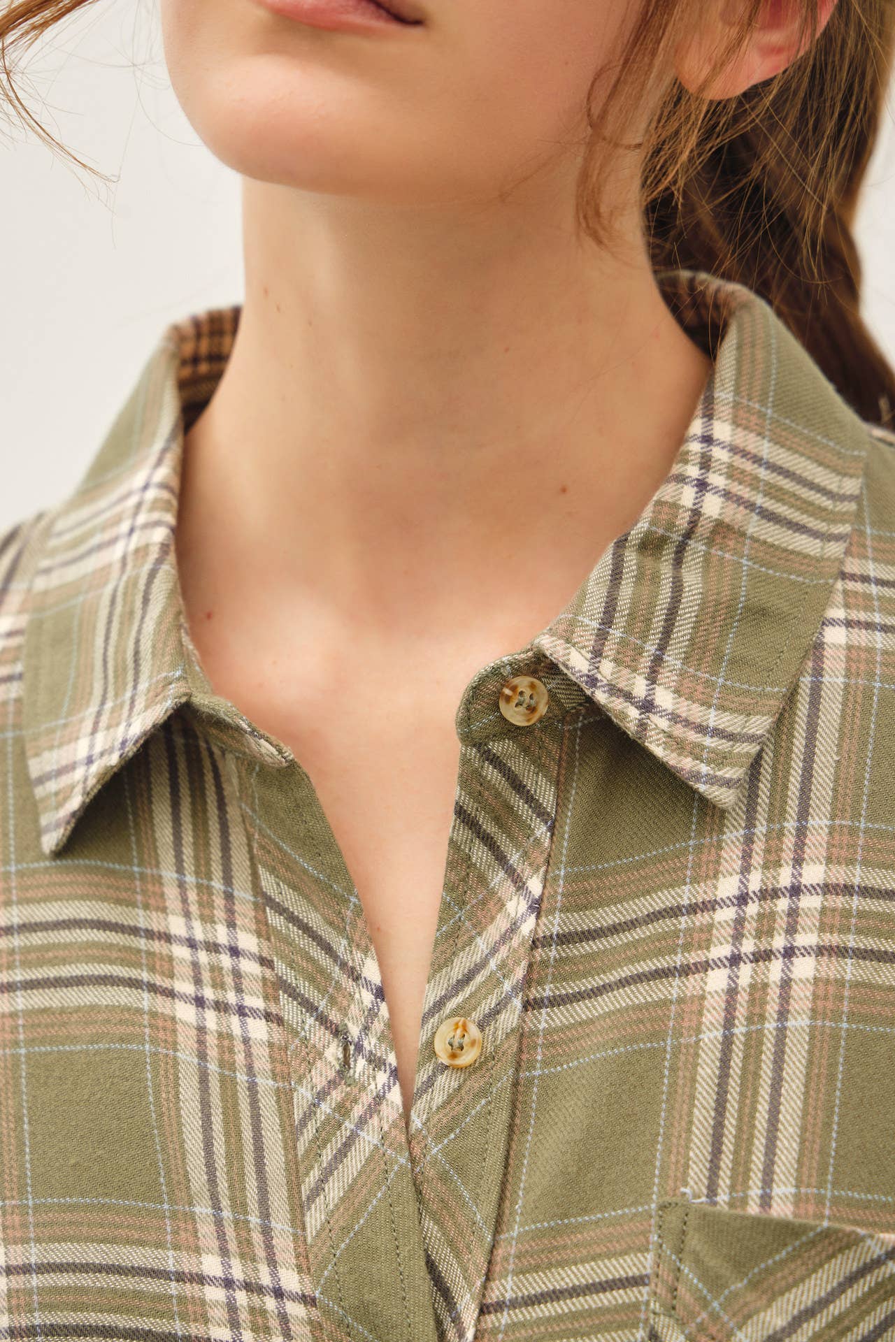 OLIVE PLAID FLANNEL SHIRT