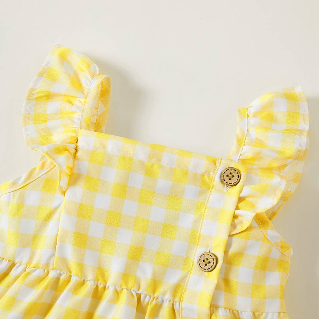 Lemon Checkered Girls Dress