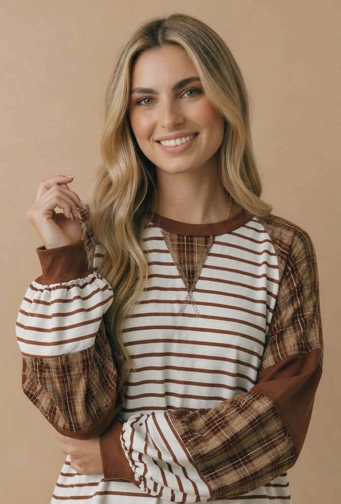Ivory Oversized Color Block Knit Top