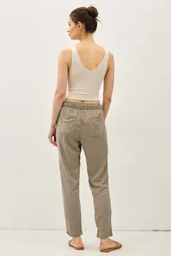 Khaki Tencel Ankle Pants
