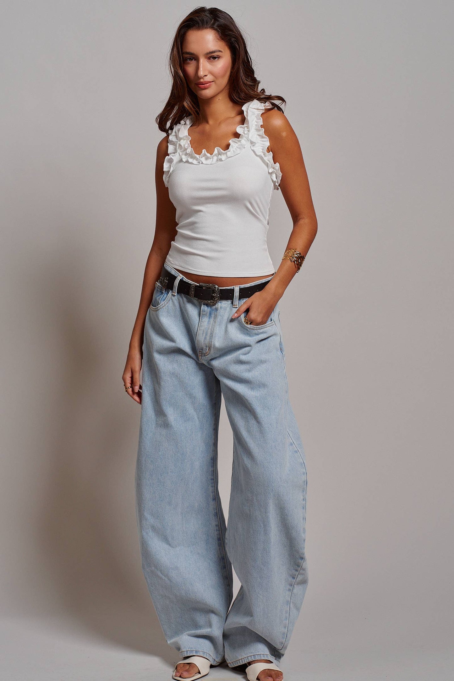 Ruffle Trim Racerback Tank Top