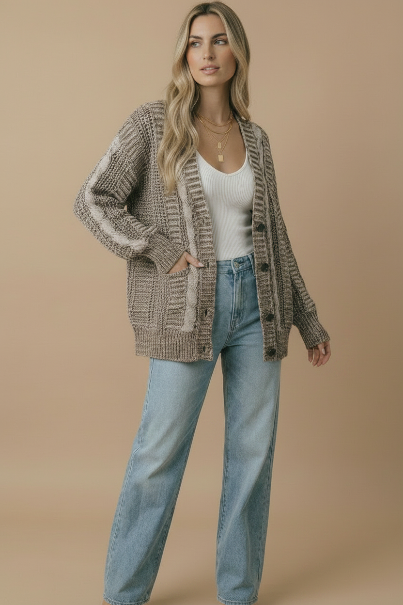 Button Down Oversized Chunky Cable Cardigan