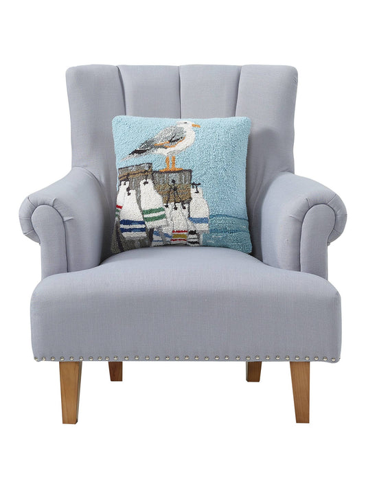 Seagull On Pier w/ Buoys Hook Pillow