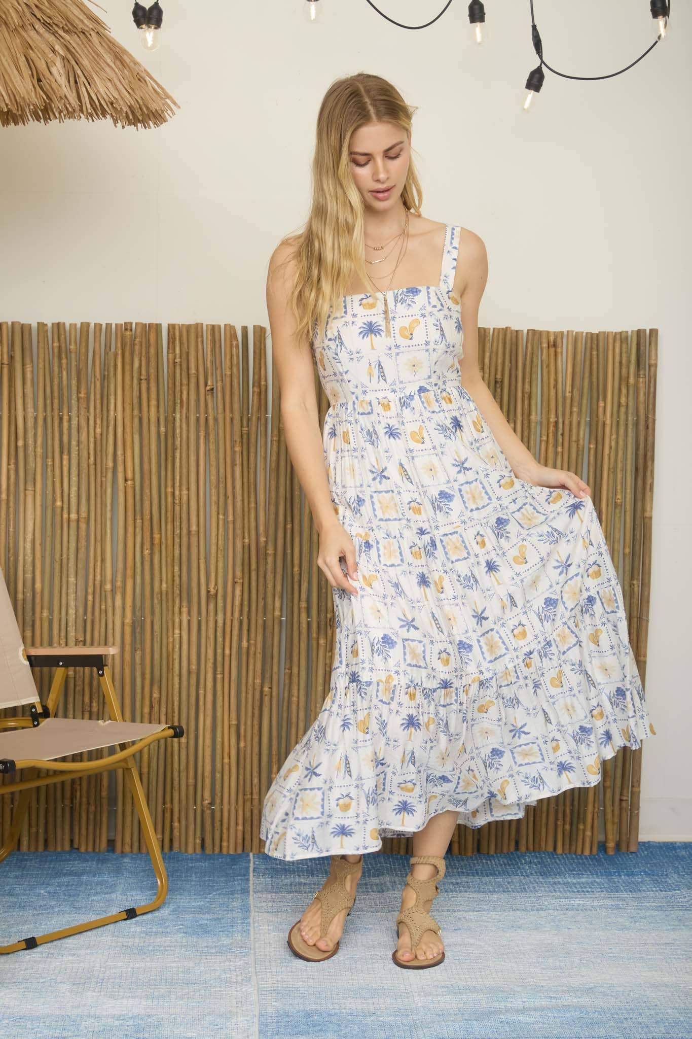 Paradise Motif Spaghetti Strap Maxi Dress