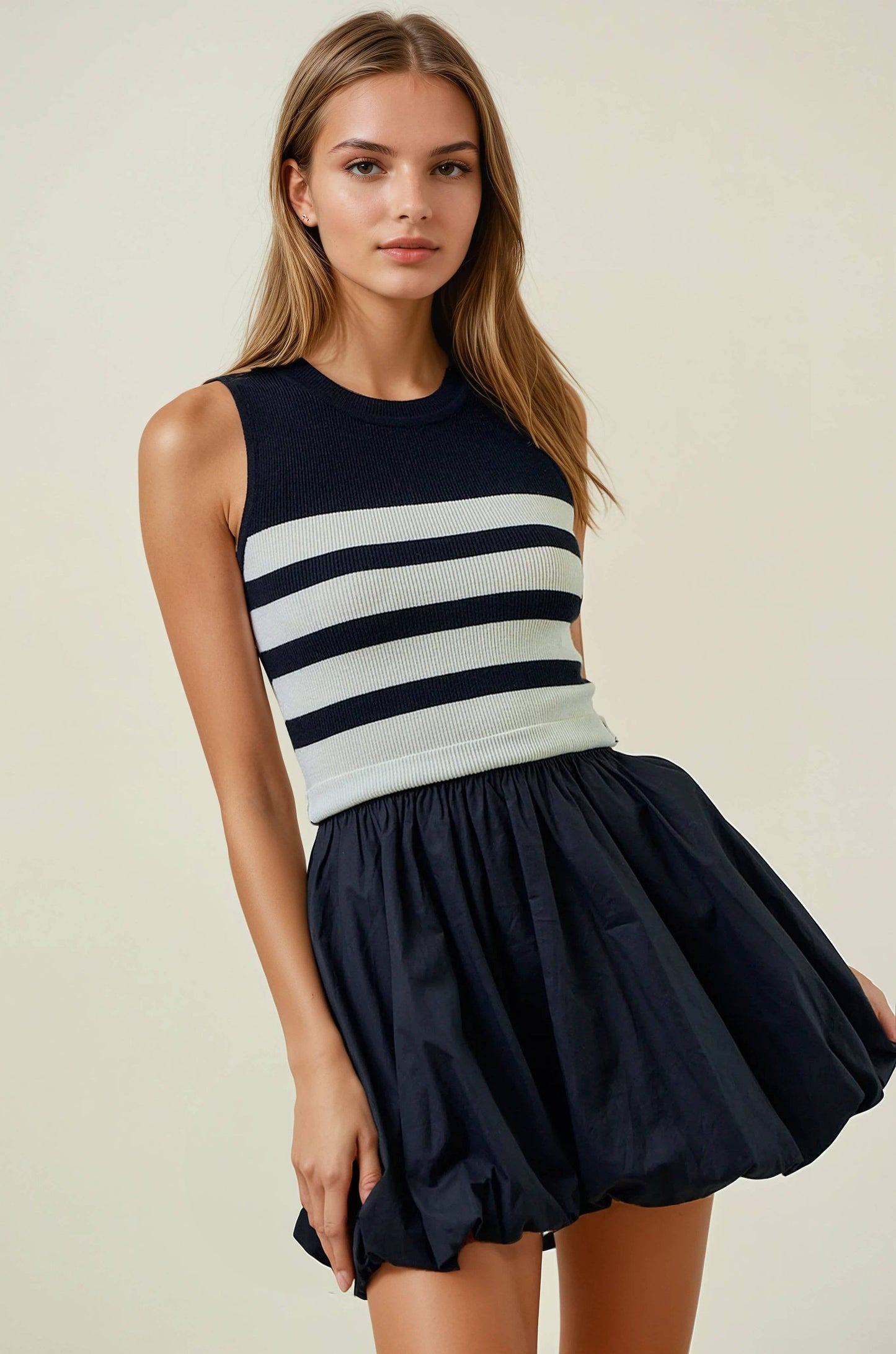 Striped Knit Bubble Hem Mini Dress