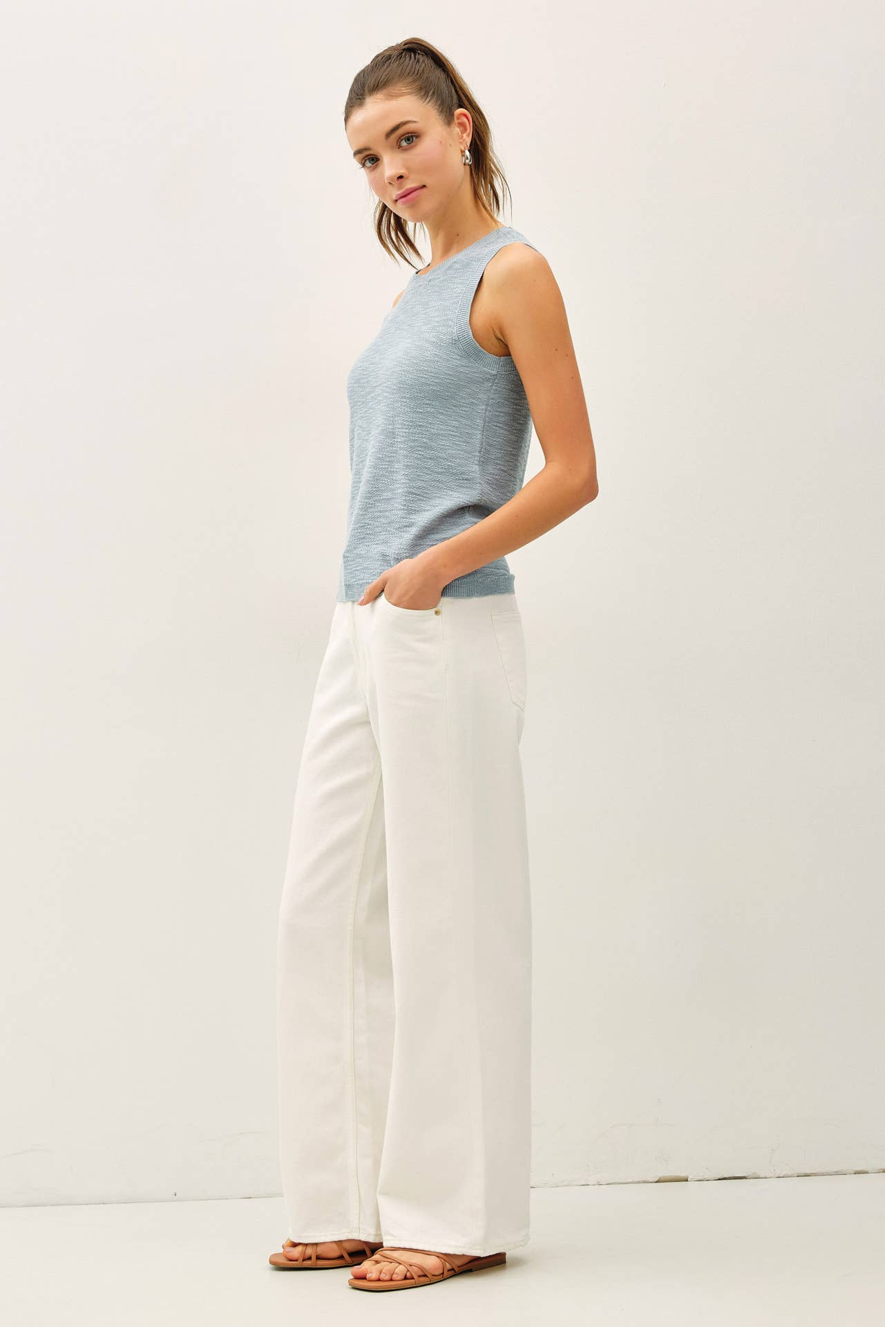 Seafoam Sleeveless Knit Slub Top