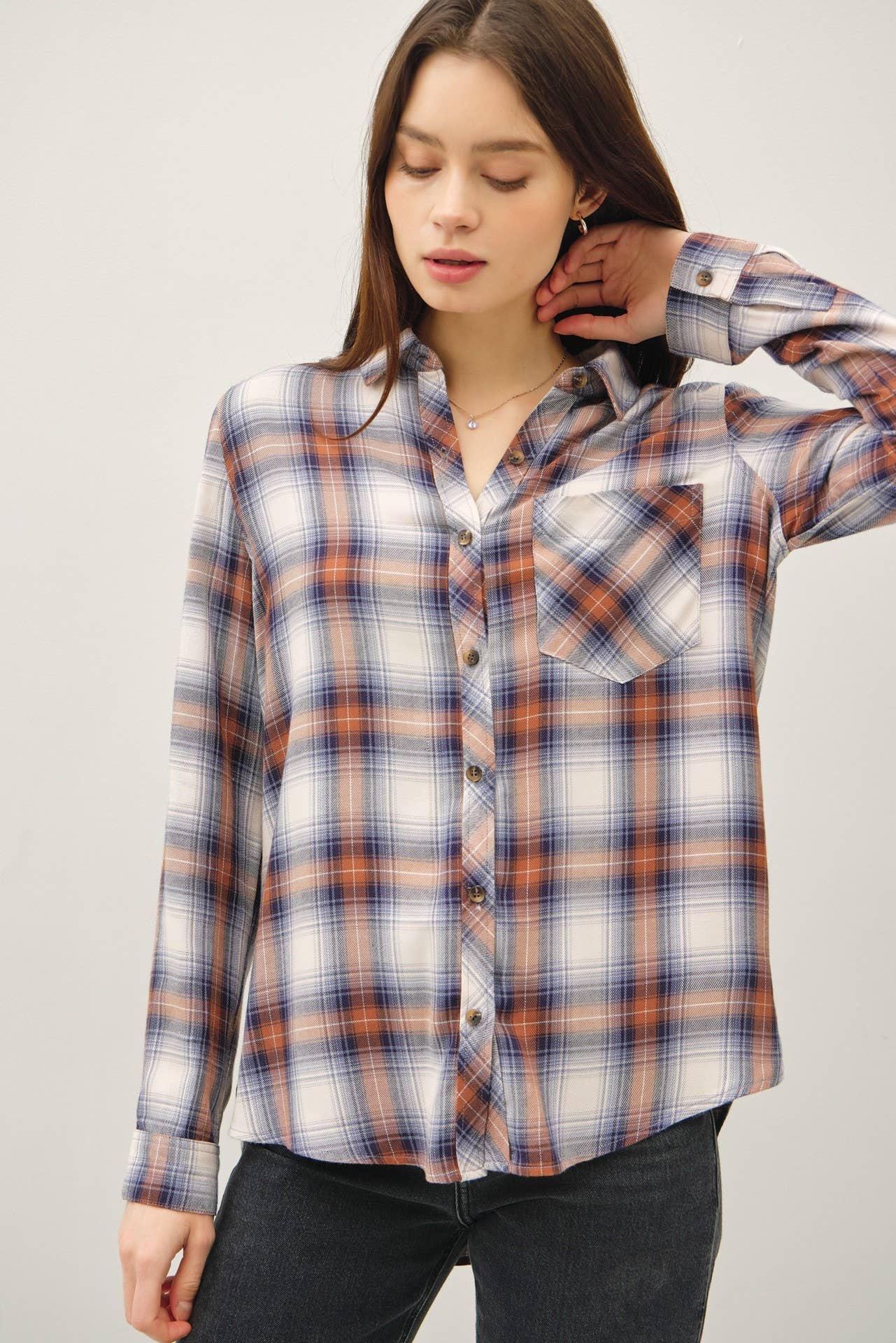 VINTAGE RED PLAID LONG SLEEVE BUTTON UP SHIRT