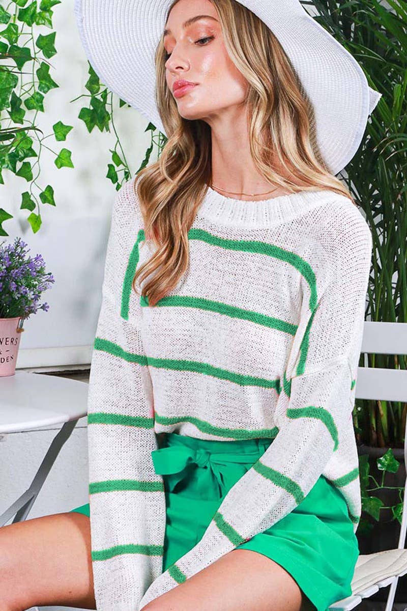 Green Striped Light Knit Sweater