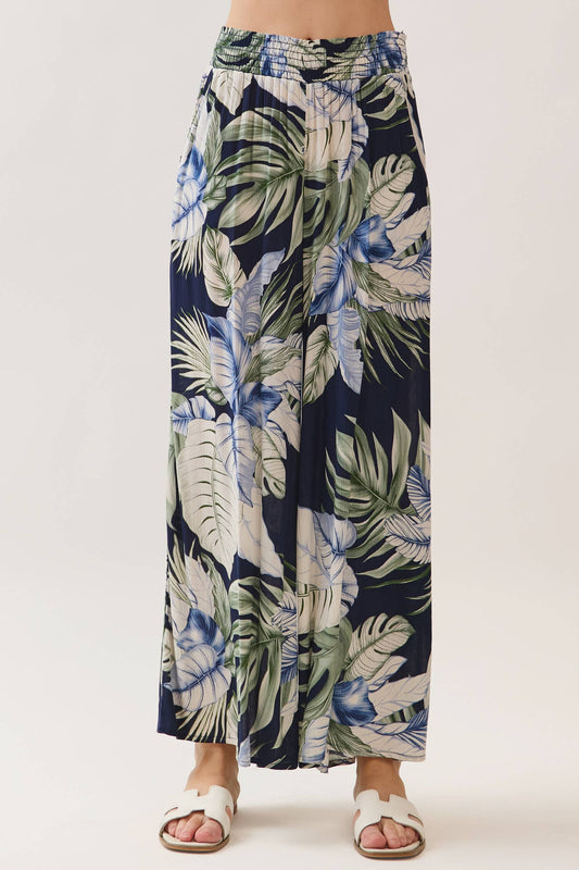 Navy Tropical Wide Leg Pant