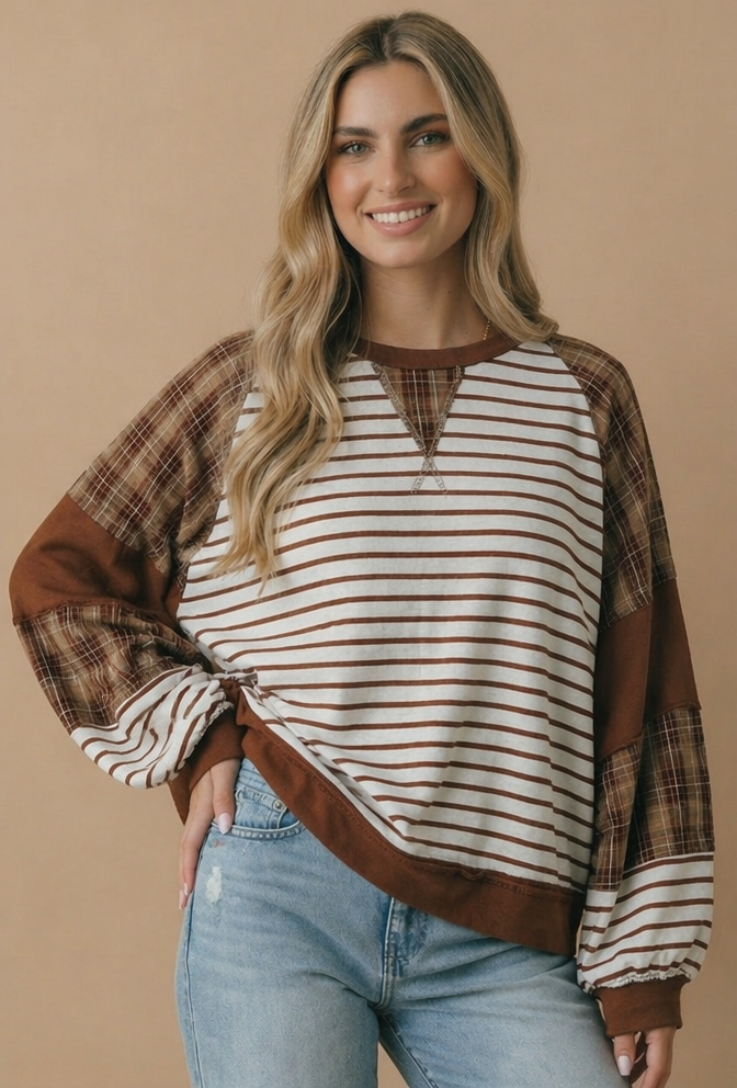 Ivory Oversized Color Block Knit Top