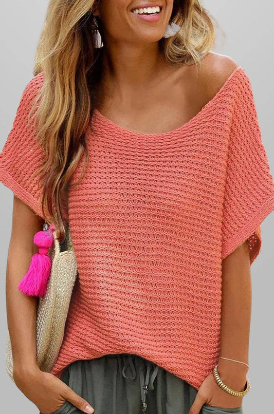 Loose Knit Short Sleeve Summer Top