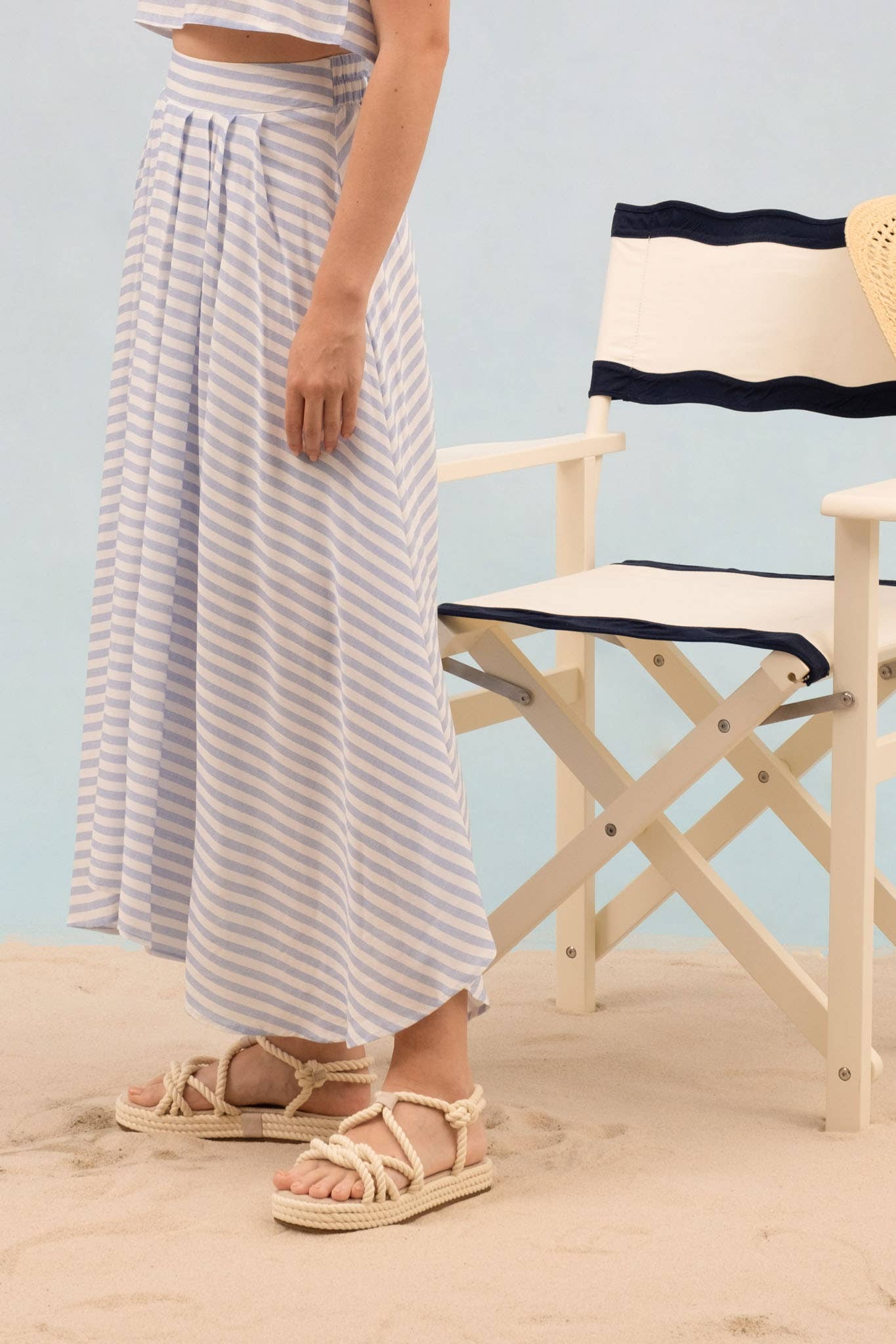 BLUE STRIPE HIGH WAIST MIDI SKIRT