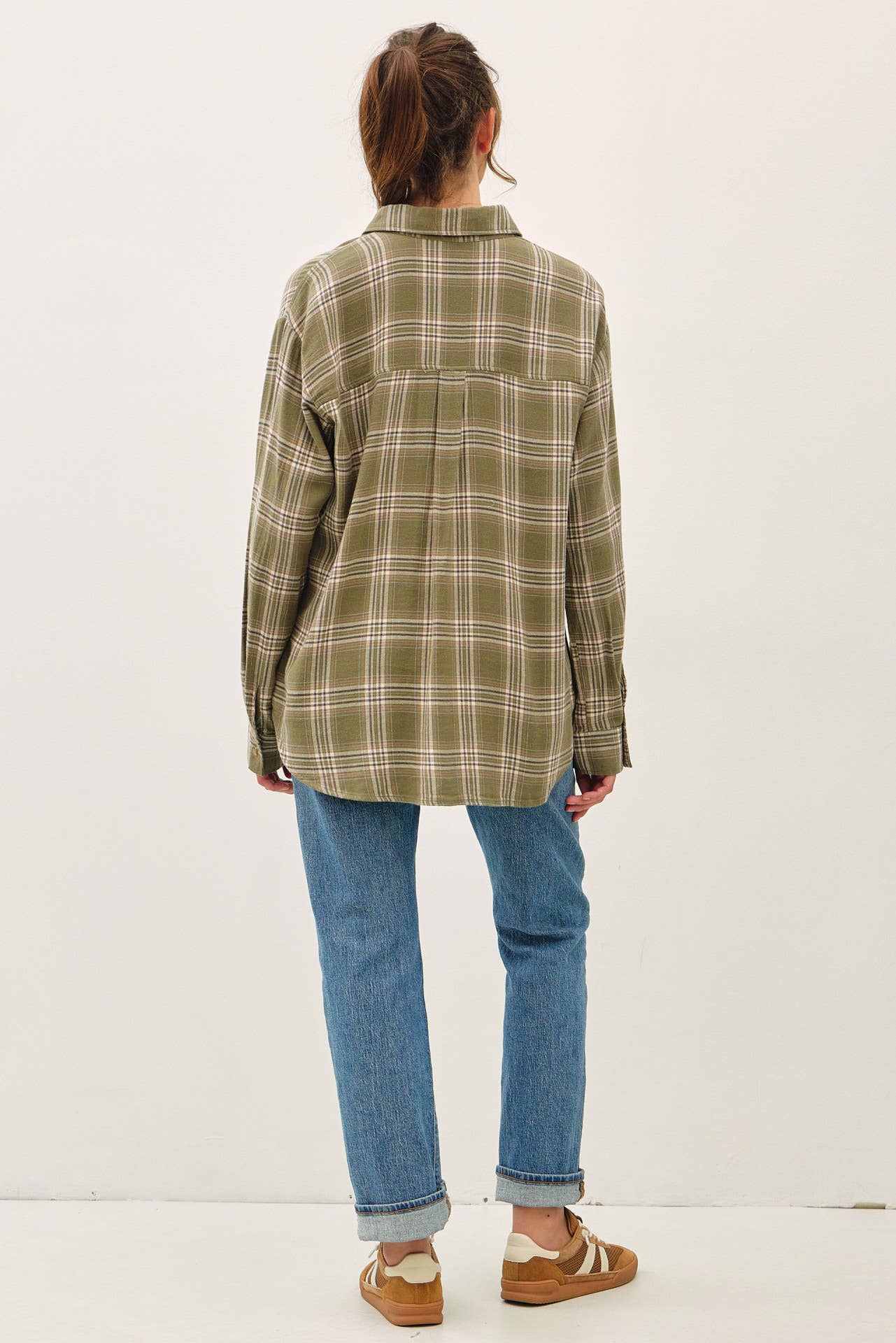 OLIVE PLAID FLANNEL SHIRT