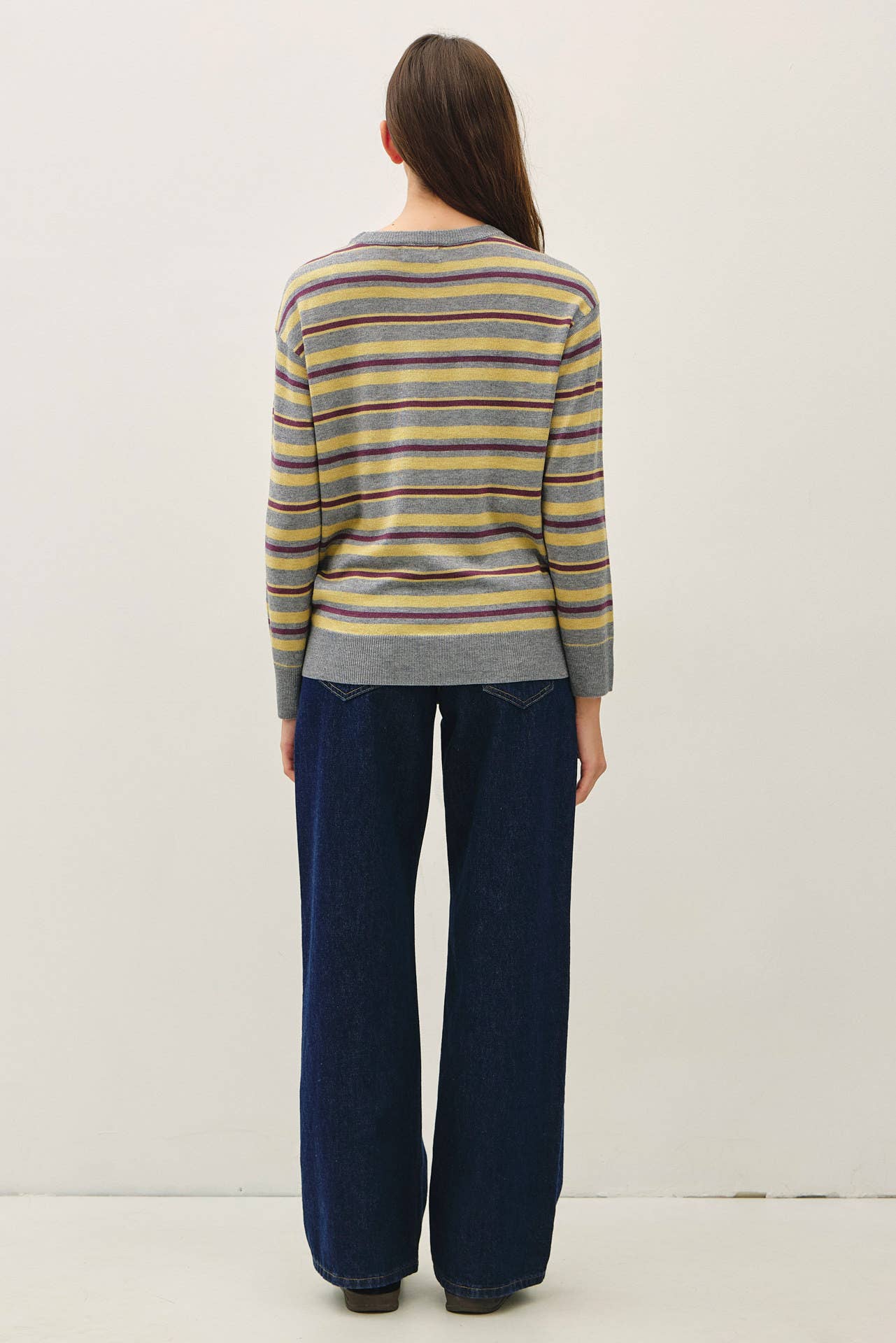 HEATHER GREY LIGHT WEIGHT STRIPED SWEATER