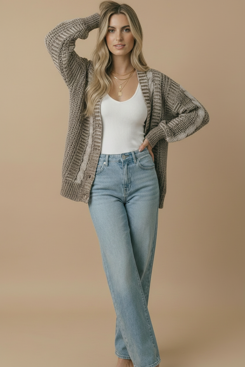 Button Down Oversized Chunky Cable Cardigan