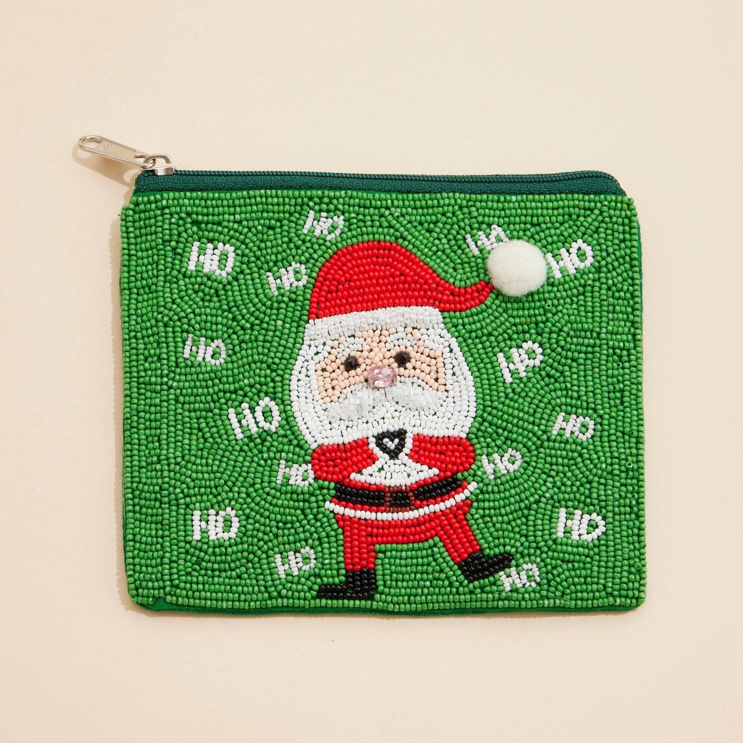 Christmas Santa Claus Seed Beaded Coin Pouch