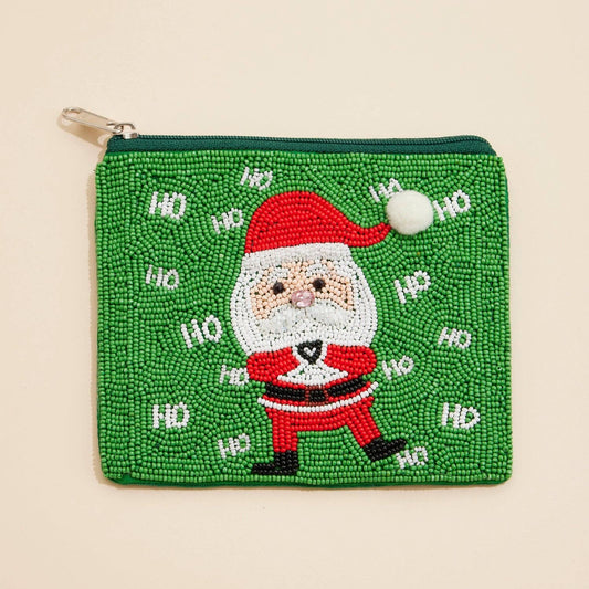 Christmas Santa Claus Seed Beaded Coin Pouch