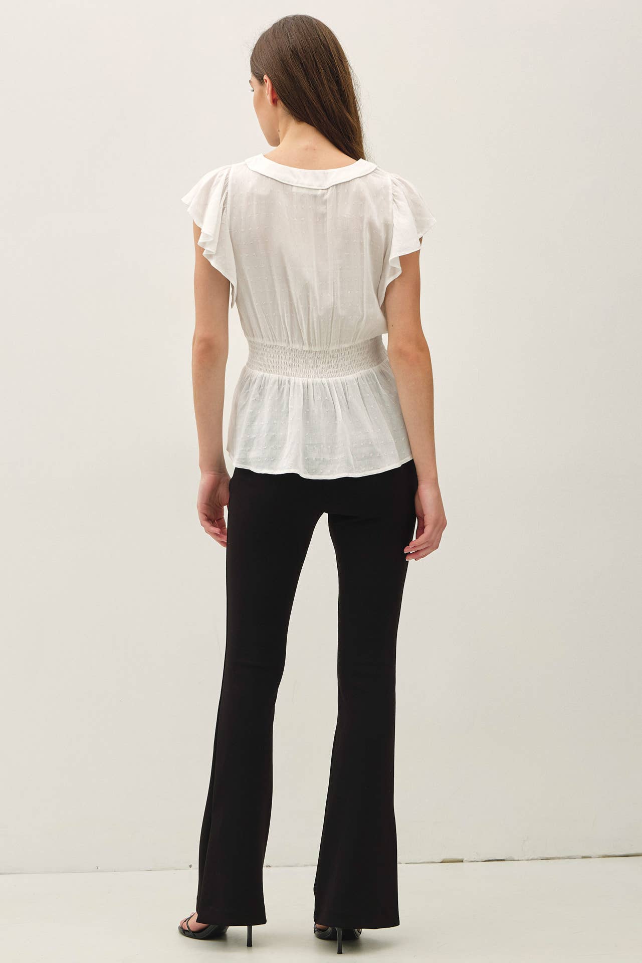 White Smocked Waist Baby Doll Top