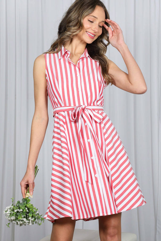 Red Striped Sleeveless Tie Dress