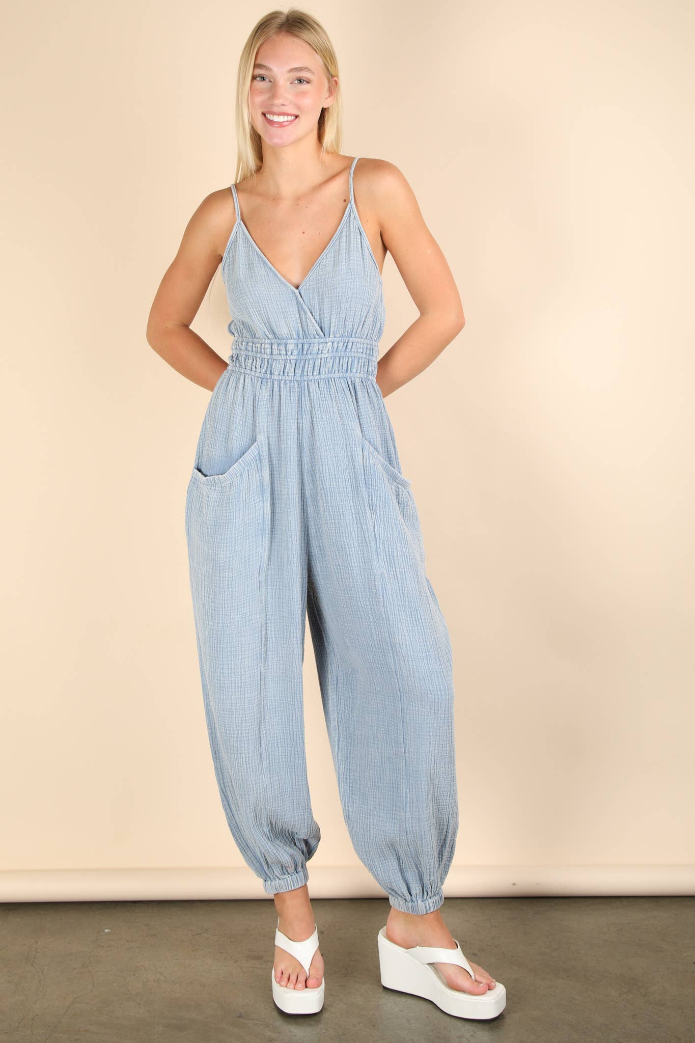 Denim Mineral Washed Gauze Jumpsuit