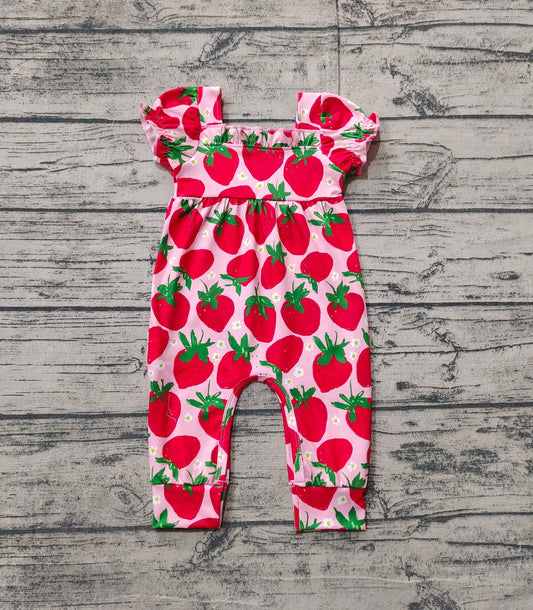 Red Strawberry Short Sleeve Romper
