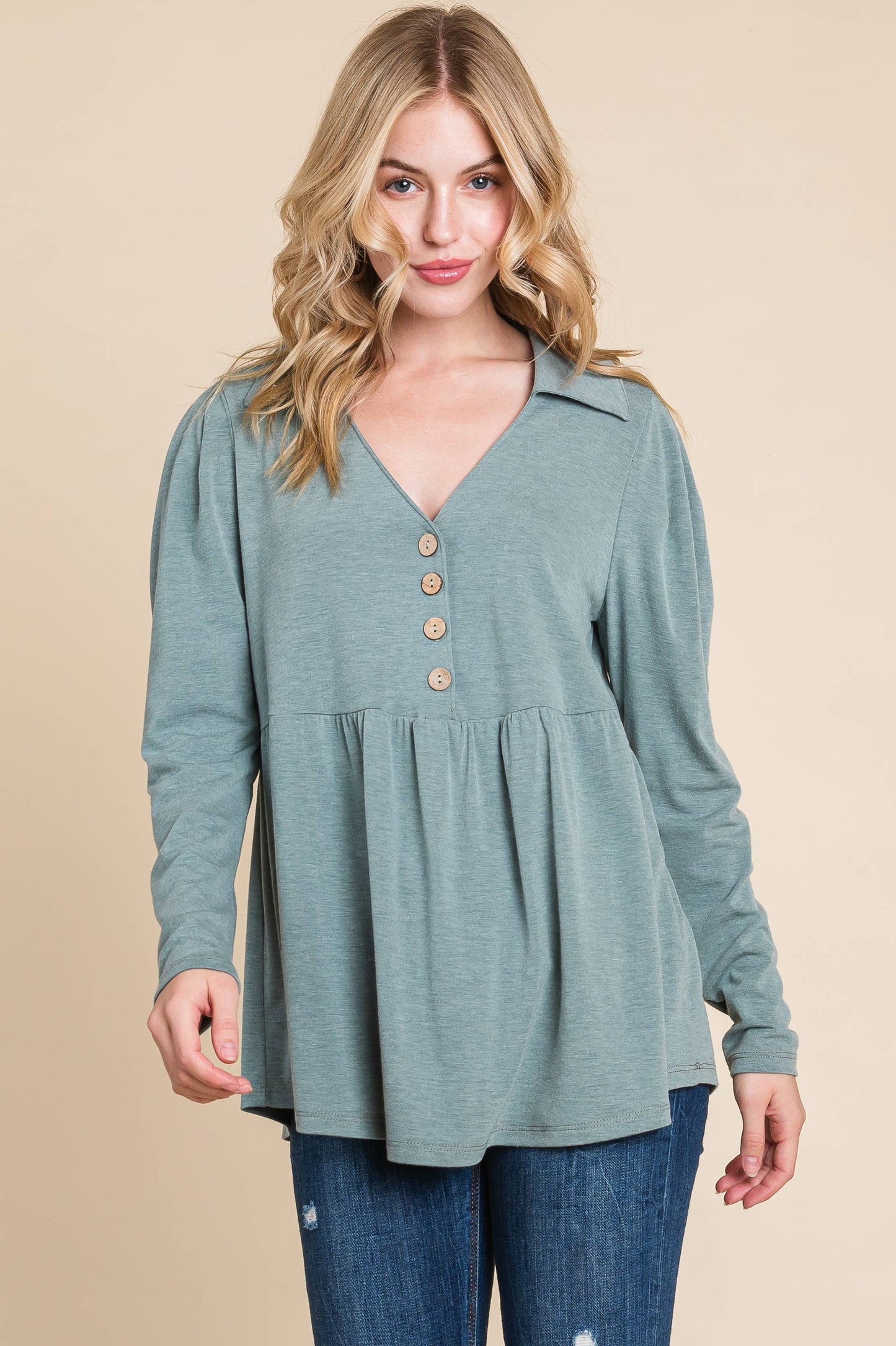 Sage Button Up Babydoll Tunic