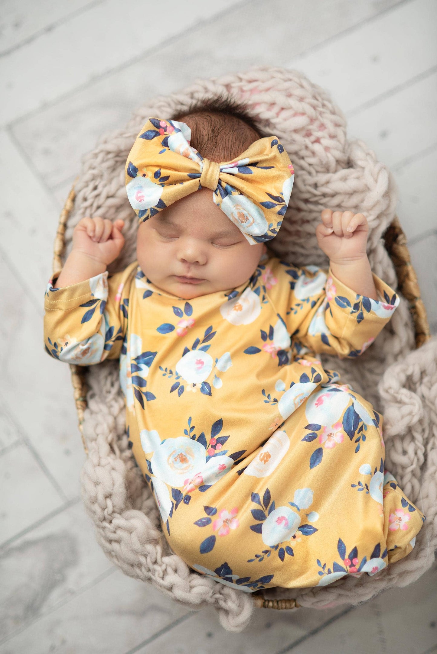 Infant Mustard Baby Gown and Bow