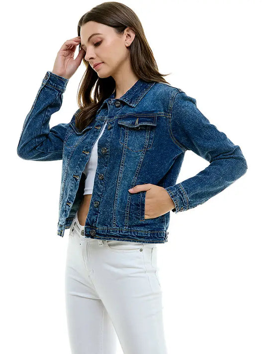 Ladies Casual Denim Jacket - Dark Wash
