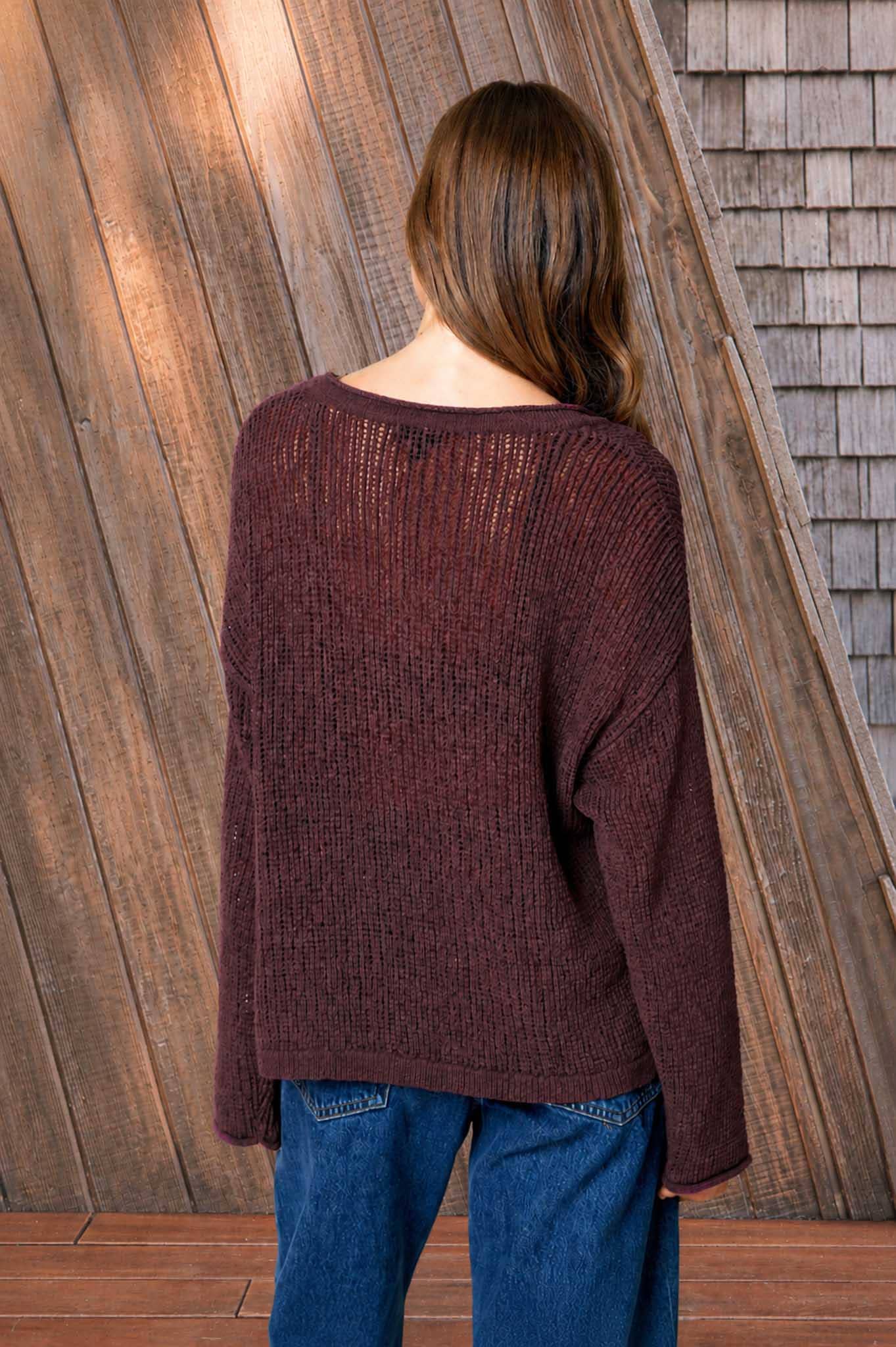 Oxblood Split neck Long Sleeve Sweater