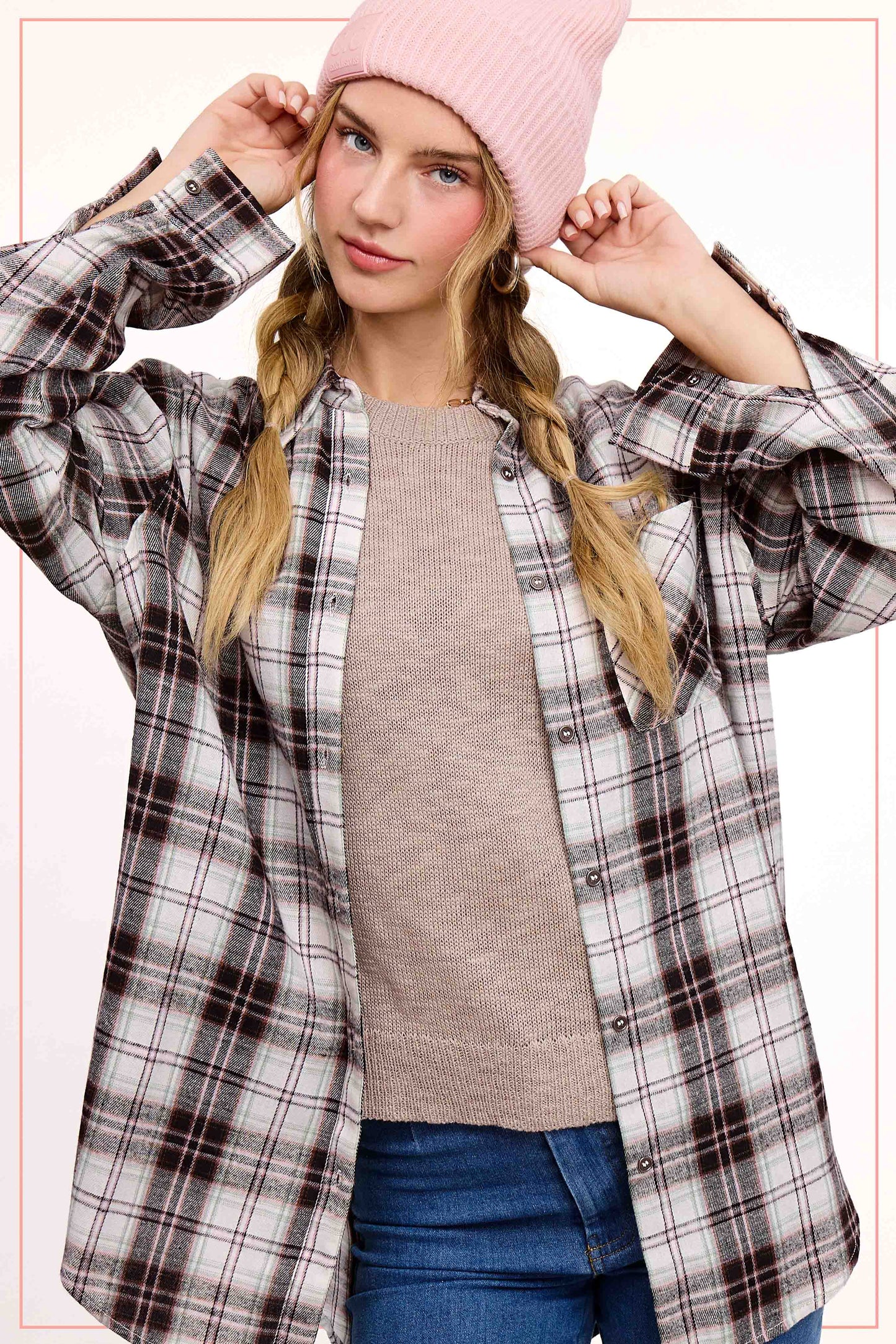 Black Plaid Button Down Top