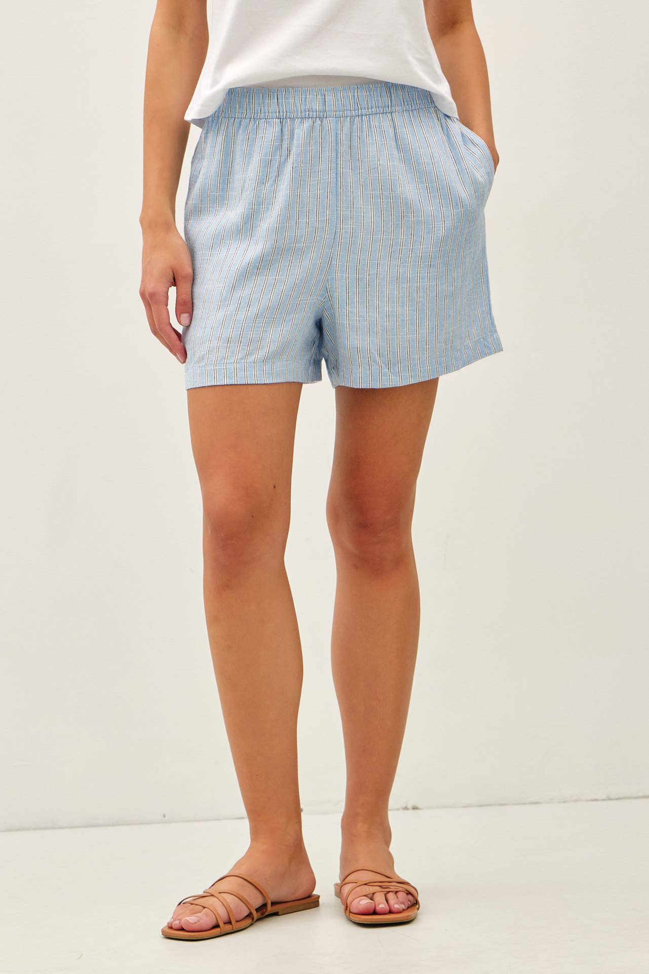 Hazelnut Striped Elastic Waist Shorts