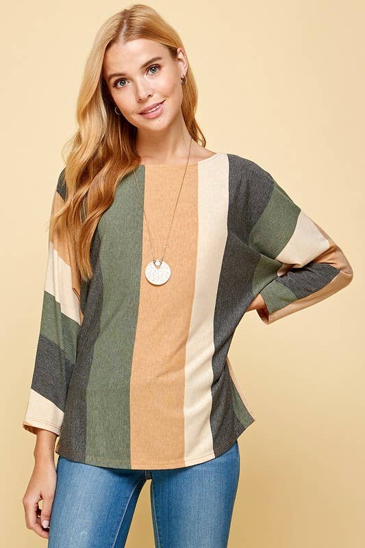 Olive + Camel Striped Dolman Top