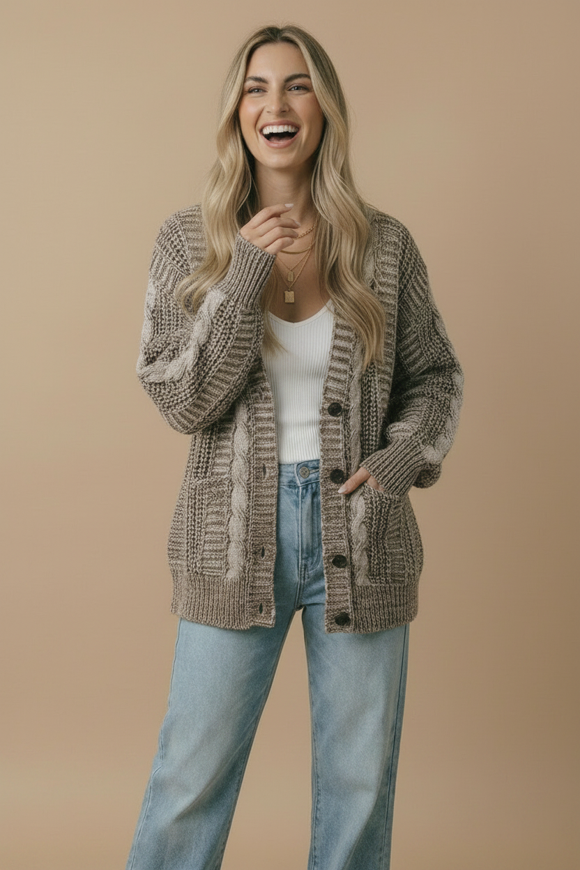 Button Down Oversized Chunky Cable Cardigan