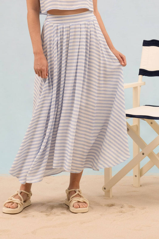 BLUE STRIPE HIGH WAIST MIDI SKIRT