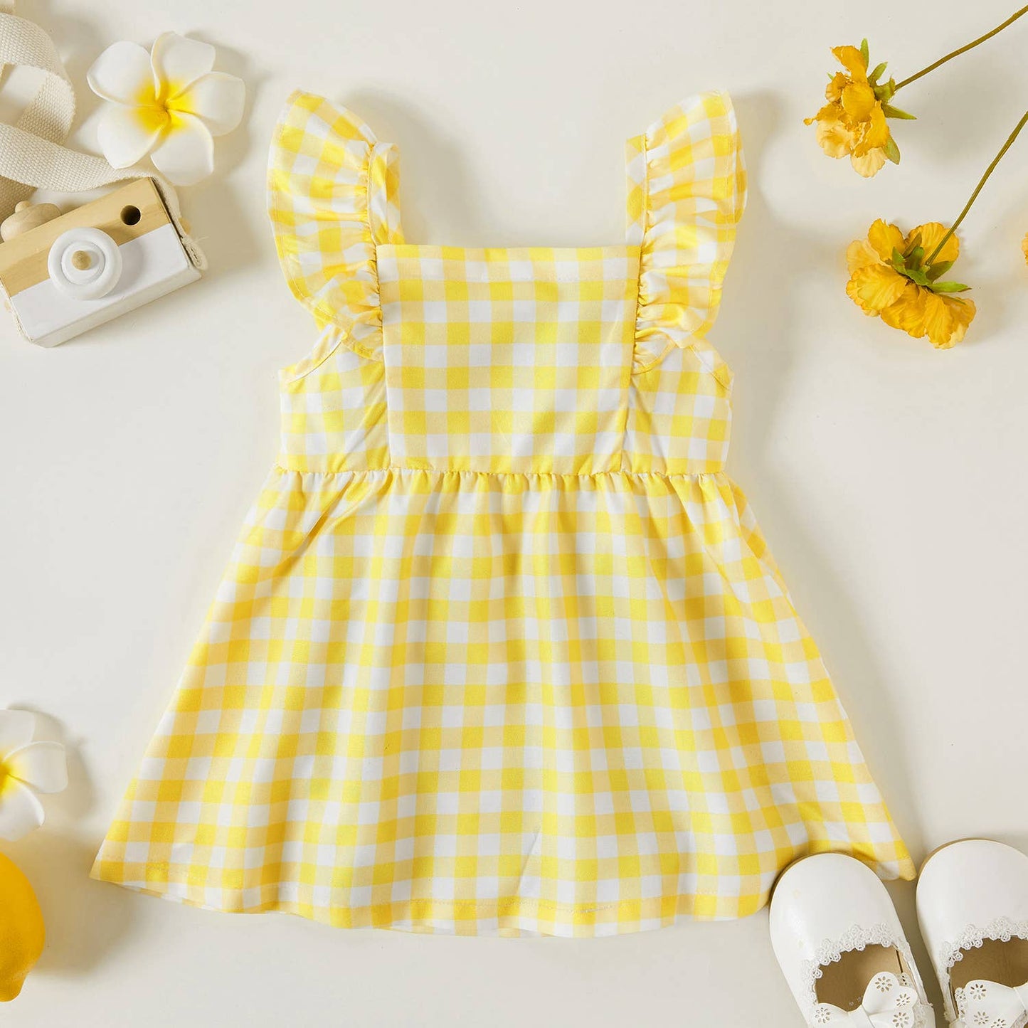 Lemon Checkered Girls Dress