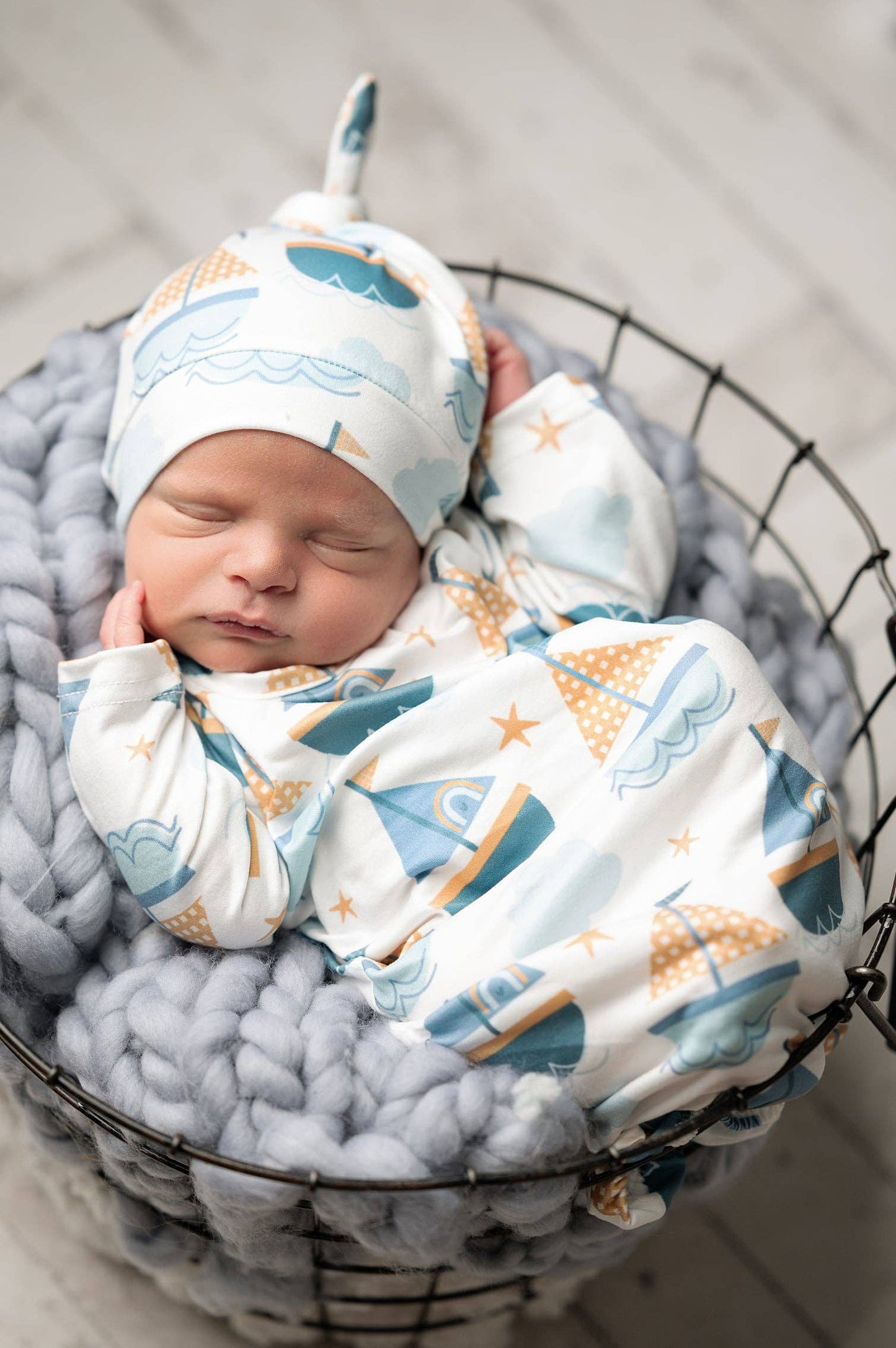 Sailboat Infant Baby Gown and Hat Set