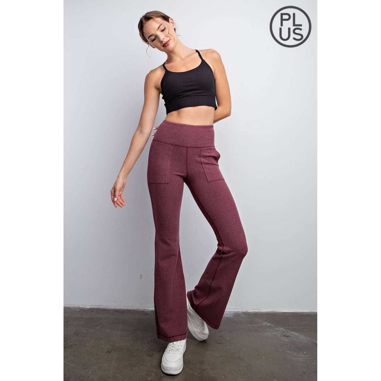 Cassis - Rib Brushed Bell Bottom Pants with Pockets